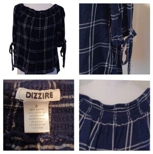 💙🌺Women's Dark Blue Plaid Off-Shoulder Top